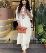 Off White Embroidered Cotton Flex Kurta and Pant Set