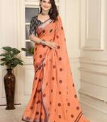 mustard linen cotton printed saree