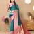 teal all over zari motifs silk blend saree with contrast pallu