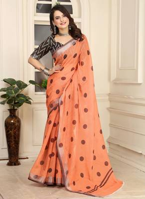 mustard linen cotton printed saree 4