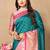 teal all over zari motifs silk blend saree with contrast pallu