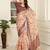 Cream linen cotton printed saree