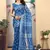 Blue linen cotton printed saree