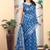 Blue linen cotton printed saree