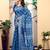 Blue linen cotton printed saree