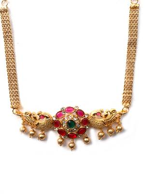 Unique gold plated kemp studded peacock choker set 3