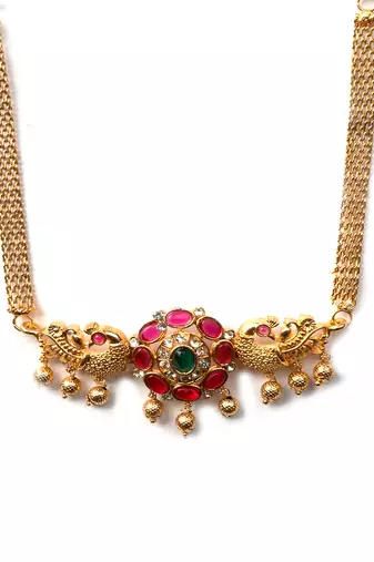 Unique gold plated kemp studded peacock choker set