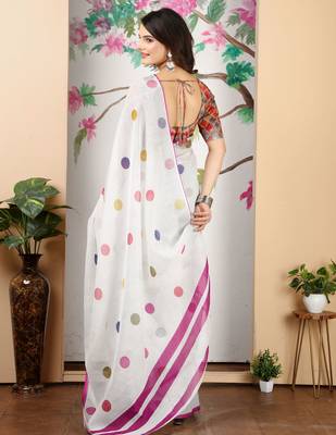 White linen cotton printed saree 2