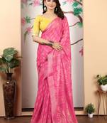 Pink linen cotton printed saree