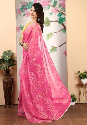 Pink linen cotton printed saree 4