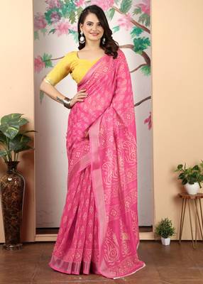 Pink linen cotton printed saree 5