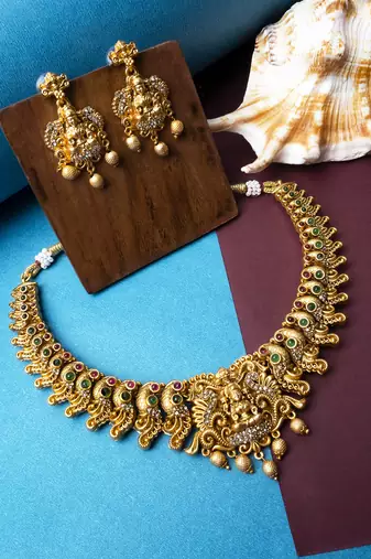 Gorgeous ad stone laxmi necklace set 