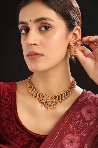 Gorgeous ad stone laxmi necklace set 