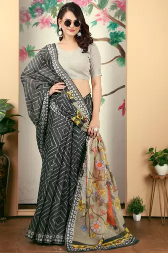 Black linen cotton printed saree