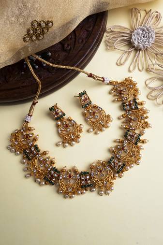 Gold plated multicolor kemp necklace set