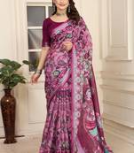 Purple linen cotton printed saree