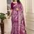 Purple linen cotton printed saree