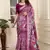 Purple linen cotton printed saree