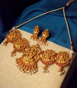 Gold plated red kemp studded goddess necklace set