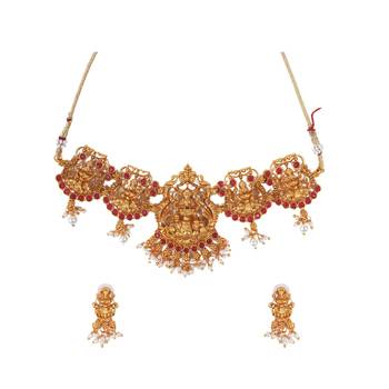 Gold plated red kemp studded goddess necklace set 2