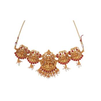 Gold plated red kemp studded goddess necklace set 3