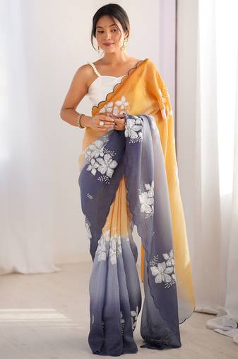 Multicolor sequins work multi padding saree