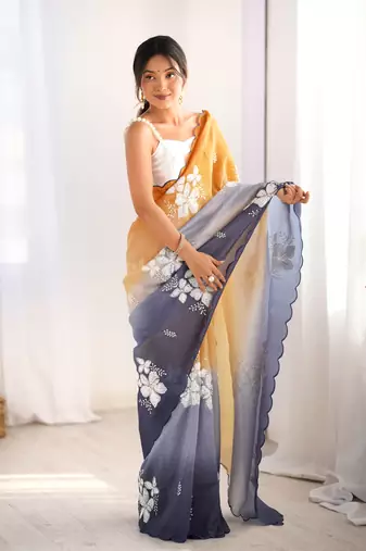 Multi sequins work multi padding saree