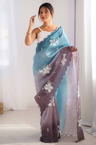 Multicolor sequins work multi padding saree