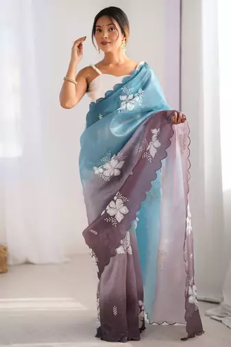 Multicolor sequins work multi padding saree