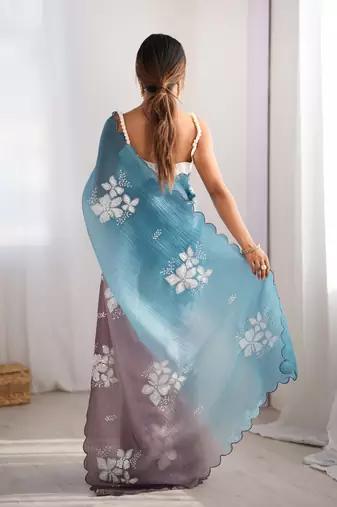 Multi sequins work multi padding saree