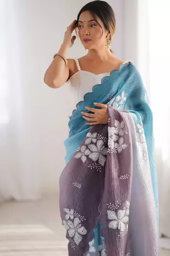 Multi sequins work multi padding saree
