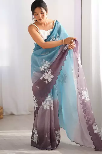 Multi sequins work multi padding saree