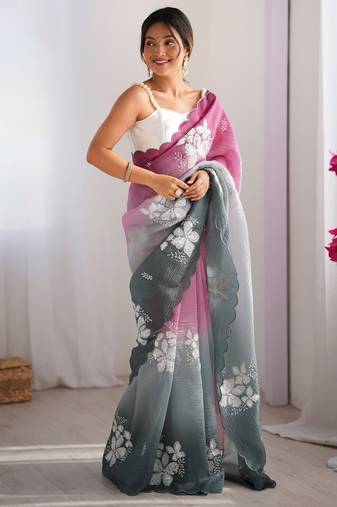 Multicolor sequins work multi padding saree