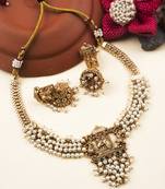 Gold plated white hydra beads barati necklace set