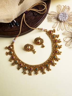 Antique matte finish bodla necklace set 1