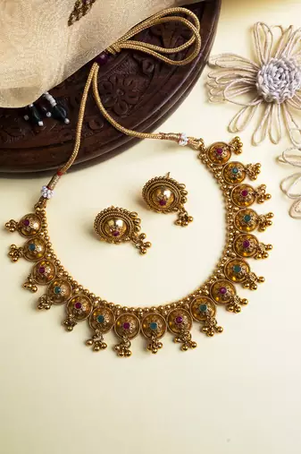 Antique matte finish bodla necklace set
