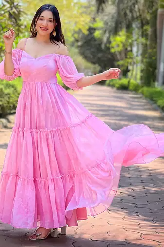 Off-Shoulder Ruffled Georgette Maxi Dress