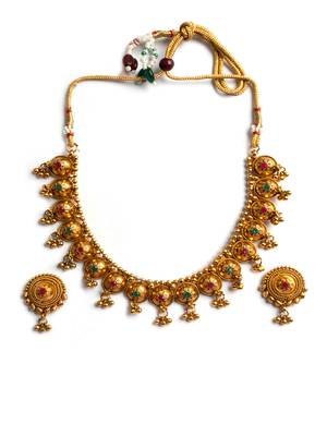 Antique matte finish bodla necklace set 3