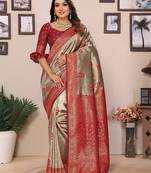 Maroon banarasi tissue silk blend zari woven saree