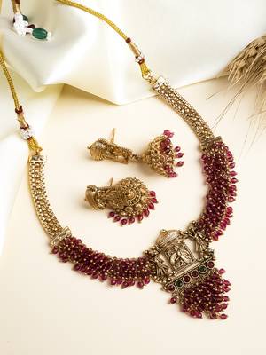 Gold plated red hydra beads barati necklace set 1