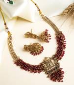 Gold plated red hydra beads barati necklace set
