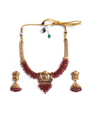Gold plated red hydra beads barati necklace set 2