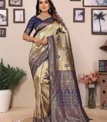 Blue banarasi tissue silk blend zari woven saree