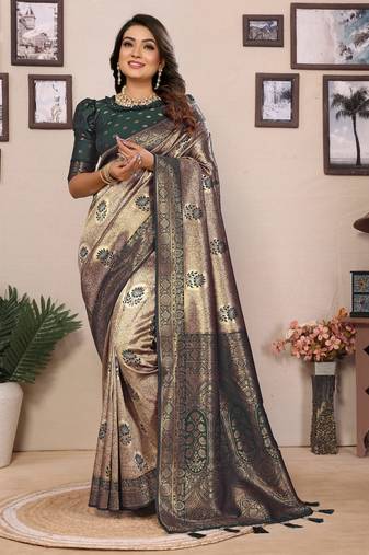 Green banarasi tissue silk blend zari woven saree