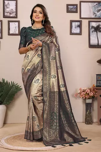 Green banarasi tissue silk blend zari woven saree