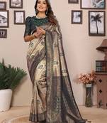Green banarasi tissue silk blend zari woven saree
