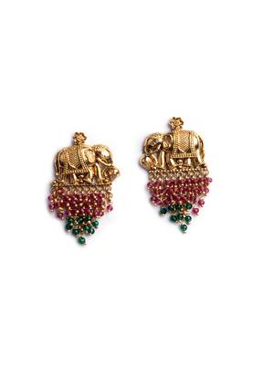 Gold plated gaj necklace set with red green hydra beads 4