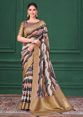 Lilac purple tussar silk blend woven printed saree 1