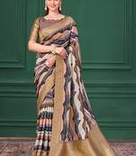 Lilac purple tussar silk blend woven printed saree