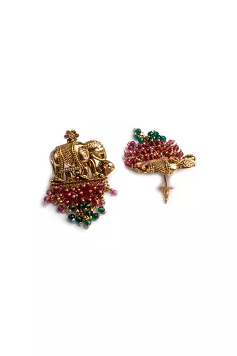 Gold plated gaj necklace set with red green hydra beads